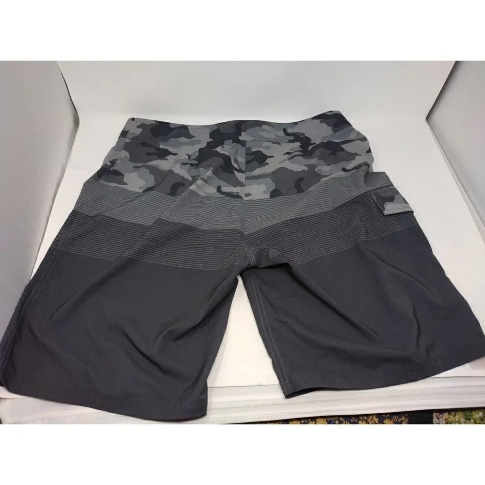 Sonoma Men's 36 Waist Swimming Trunks Board Shorts Gray Camo and Stripes Tie
